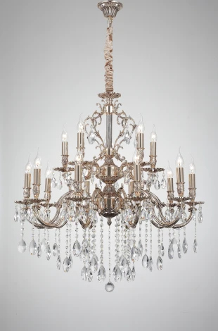 Подвесная большая люстра Lucia Tucci Barletta 1730.15 coffe gold (220V, хрусталь K10, на цепи, подсвечник, свеча)