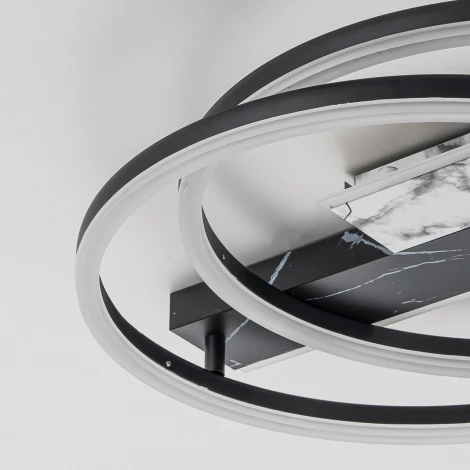 Потолочная люстра светодиодная 90Вт, с ПДУ, металл/акрил, черный/белый мрамор (регулировка яркости, 220V, круглые)