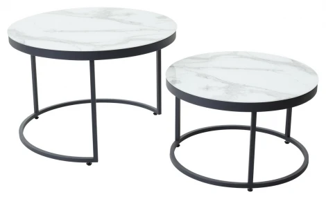 Журнальный столик Эрвин (комплект) Белый мрамор, стекло/ каркас графит