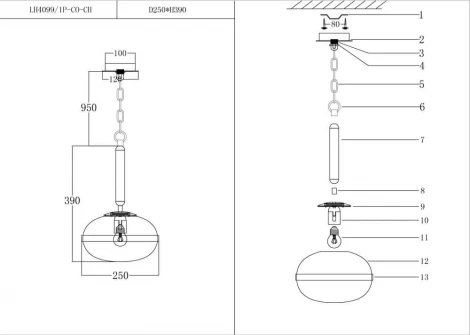 Подвесной светильник Lumien Hall Маркон LH4099/1P-CO-CH