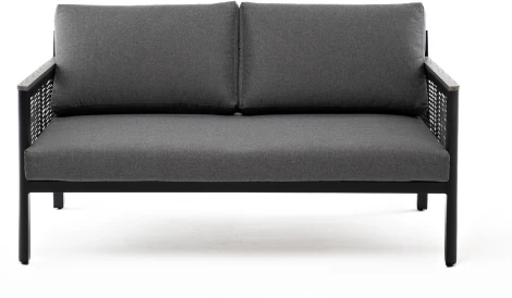 "Сан Ремо" диван 2-местный плетеный из роупа, каркас алюминий темно-серый, роуп серый, ткань серая 4SIS арт.УТ-00006725