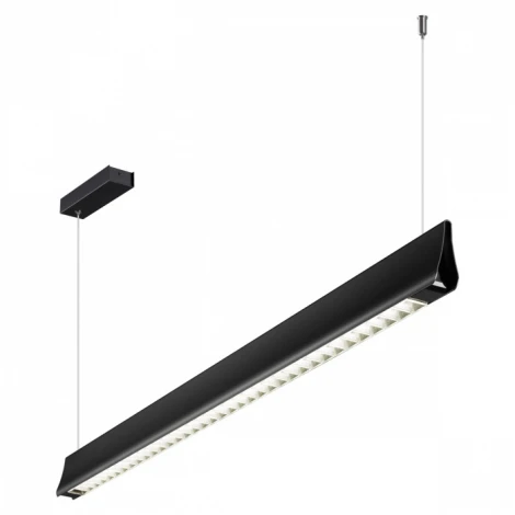 Подвесной линейный светильник Novotech Iter 359550 черный диммир. со сменой цв.темпер. (пульт ДУ/прилож. Smart Life) LED 36W 220V 3000-5700К (регулировка яркости, умный дом - Алиса, Tuya Smart, Smart Life, на тросе)