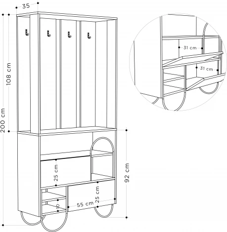 Обувница с вешалкой для одежды NORFOLK HALL STAND LEVE (ЛДСП,Металл/Черный,Дуб) арт.LEV00776