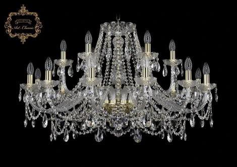 Подвесная большая люстра Art Classic 11.25 11.25.12+6.360.Gd.Sp (220V, хрусталь, на цепи, подсвечник, свеча)