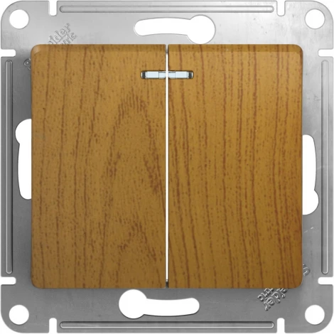 Выключатель встраиваемый двухклавишный с подсветкой (дуб) Systeme Electric Glossa GSL000553
