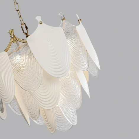 Подвесная люстра Odeon Light Porcela 5051/11 золото/белый/прозрачный/металл/фарфор/стекло E14 11*40W (220V, на цепи, лепестки)