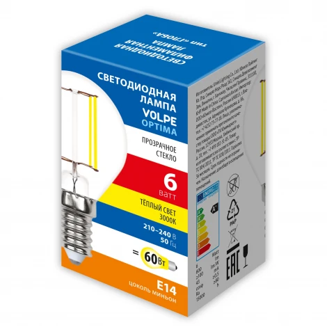 Лампочка светодиодная филаментная Volpe LED-G45-SLF LED-G45-6W/3000K/E14/CL/SLF