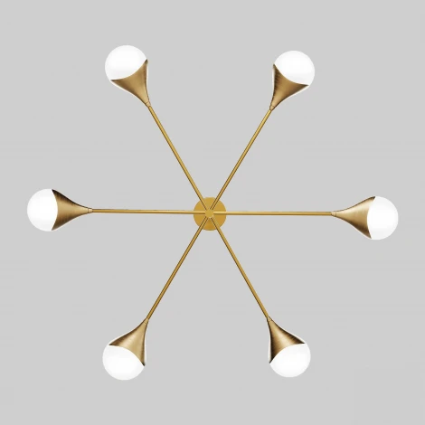 Потолочная люстра Wi-Fi на штанге Eurosvet Calyx 60168/6 латунь (220V, управление смартфоном, голосовое управление, умный дом - Minimir Home, Алиса, Маруся, Салют, шарики)