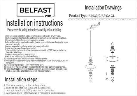 Подвесной светильник Belfast Herbison A1933-C-A3 CA GL (LED, 220V, на проводе)