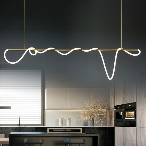 Потолочная люстра на штанге с гибким неоном Lightera Nyasa LE117L-150GA Wi-Fi (LED, 220V, управление смартфоном, голосовое управление, умный дом - Алиса, Tuya Smart, Маруся, Smart Life, Экосистема Сбер)