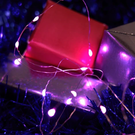 Светодиодная гирлянда Feron CL570 48602 линейная Роса, статичная 2м + 0.5м розовый с питанием от батареек, прозрачный шнур