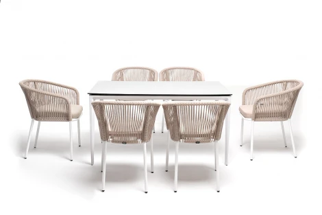 Обеденная группа на 6 персон со стульями Марсель, каркас белый, роуп бежевый 4SIS Малага MAL-CM6T1-7-SET beige
