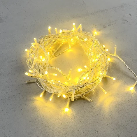 Гирлянда Нить 10м золотой с мерцанием 24В, 100 LED, провод прозрачный ПВХ, IP54 Laitcom PST100BL-10-1GL