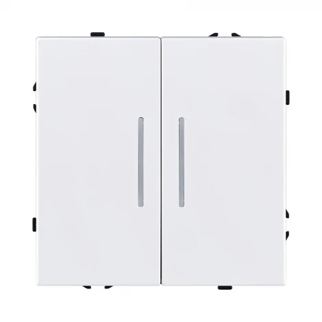 Выключатель 2-клавишный проходной 10А/250В с LED подсветкой, белый матовый Kollinger Eclipse EC-011WH