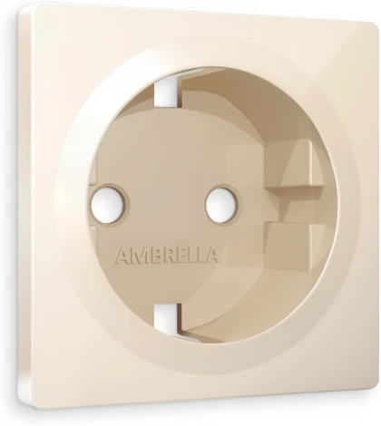 Лицевая панель Ambrella Volt ALFA (Бежевый глянец) для электрической розетки с заземлением QUANT AP3060