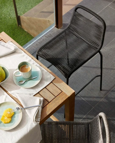 Барный стул La Forma (ex Julia Grup) Lambton (Черный/ Сталь,Металл,Веревка)