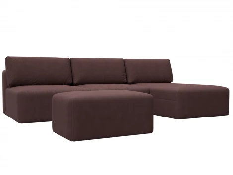 Диван угловой модульный с пуфом Лига-060 НПБ Лонг угол универсальный (ЛДСП,Брус,Фанера/Пластик/Замша/Бордовый) Лига Диванов 129522