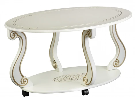 Стол журнальный Овация (М) на колесах слоновая кость/золото от фабрики Mebelik