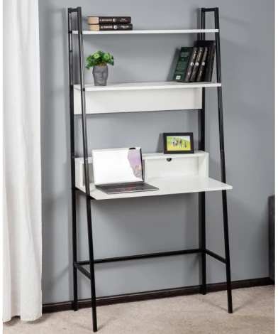 Письменный стол Woodville Минден с надстройкой белое тиснение / черный 553627