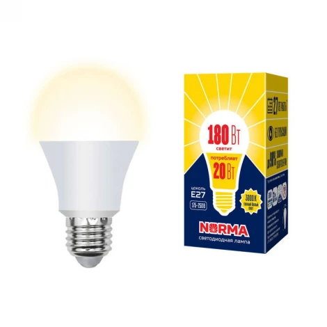 Лампочка светодиодная шар белая E27 20W 3000K Volpe LED-A65-20W/WW/E27/FR/NR