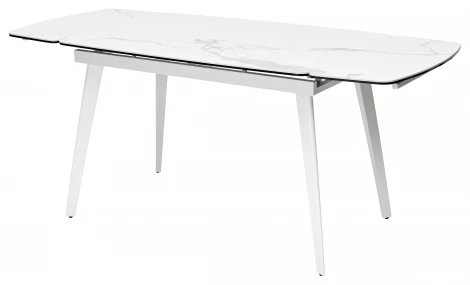 Стол ELIOT 120 HIGH GLOSS STATUARIO Белый мрамор глянцевый, керамика/ белый каркас