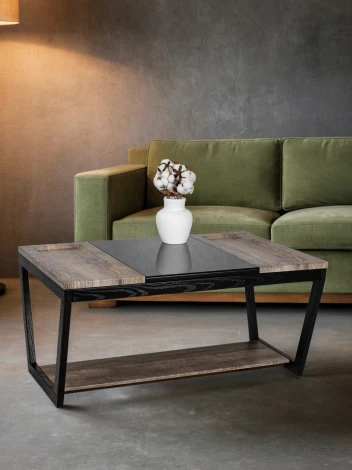 Стол журнальный BeautyStyle 33 дуб крымский состаренный/венге/стекло черное Mebelik 009407