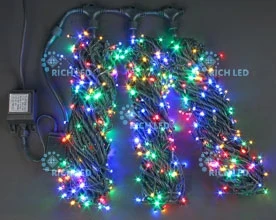 Гирлянда светодиодная разноцветная постоянного свечения 24B, 1000 LED, провод черный, IP54 RL-S5*20-B/M Rich LED