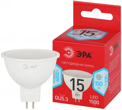 Лампочка светодиодная GU5.3 15Вт ЭРА LED MR16-15W-840-GU5.3 R LED MR16-15W-840-GU5.3 R
