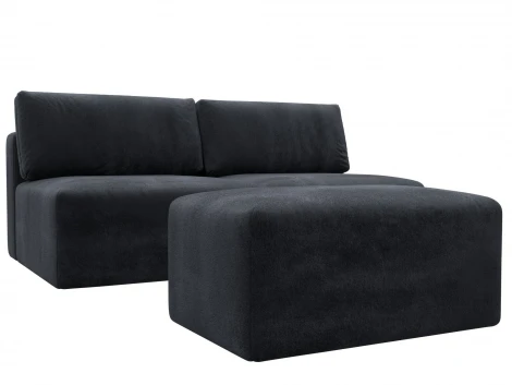 Диван прямой модульный с пуфом Лига-060 НПБ (ЛДСП,Брус,Фанера/Пластик/Велюр/Темно-серый) Лига Диванов 129659