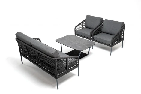 Лаунж-зона 4-местная из роупа узелкового плетения, каркас алюминий, роуп темно-серый 4SIS Канны KANS2C2TDK-4-SET D-gray