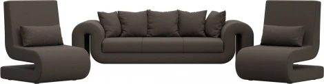 Набор Волна-1 (диван, 2 кресла) (Коричневый/Рогожка) Лига Диванов арт.125324