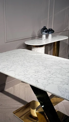 Стол обеденный IST-CASA Интерно Гранд MC3042-200WH, 200х100х75 см, белый мрамор/золото