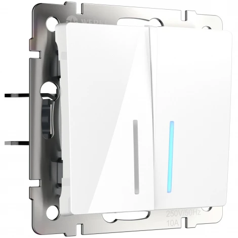 Выключатель двухклавишный проходной с подсветкой (белый) Werkel W1122101 (a051112)