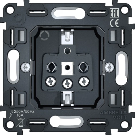 Механизм электрической розетки Ambrella Volt 16A-250V 2P+E с заземлением на винтовых зажимах QUANT VM141