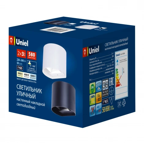 Архитектурная подсветка с переключателем цвета свечения Uniel ULU-S56B-2x3W/3000K+4000K+6000K IP65 WHITE