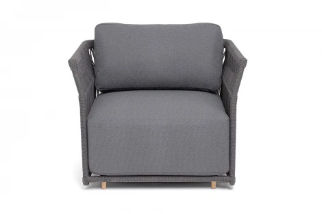 "Лугано" кресло плетеное из роупа, каркас алюминий темно-серый (RAL7024) муар, роуп темно-серый круглый, ткань темно-серая YB25-0027 4SIS арт.УТ-00009891