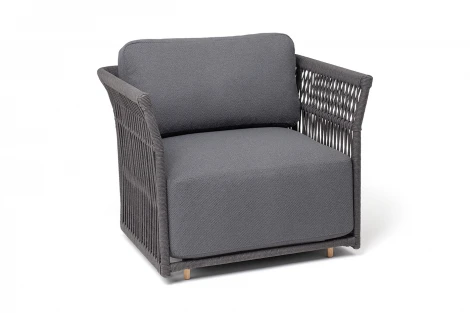 "Лугано" кресло плетеное из роупа, каркас алюминий темно-серый (RAL7024) муар, роуп темно-серый круглый, ткань темно-серая YB25-0027 4SIS арт.УТ-00009891