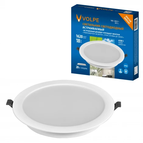 Светильник светодиодный встраиваемый 6500K белый Volpe ULM-Q237 18W/6500K WHITE