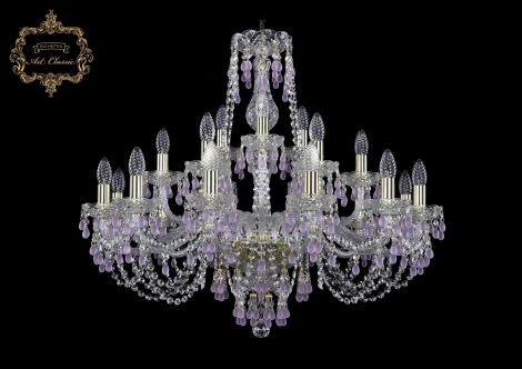 Подвесная большая люстра Art Classic 11.24 11.24.12+6+3.300.Gd.V7010 (220V, хрусталь, на цепи, подсвечник, свеча)
