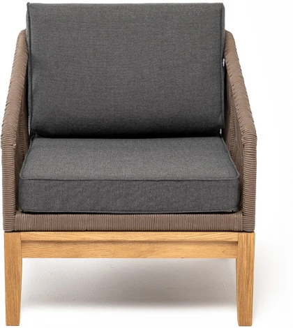 "Канны" кресло плетеное из роупа, основание дуб, роуп коричневый круглый, ткань темно-серая 027 4SIS арт.УТ-00008330