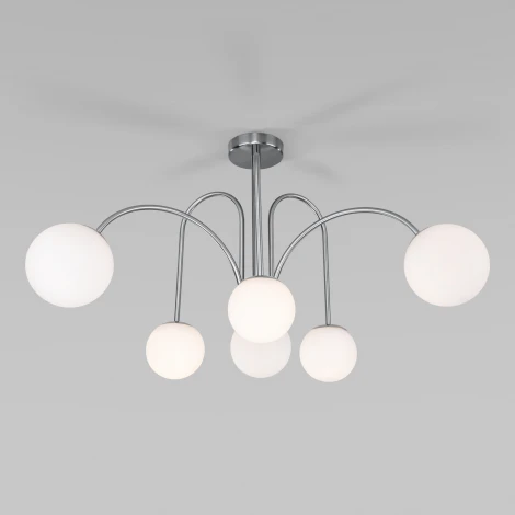 Потолочная люстра Wi-Fi на штанге Eurosvet 30177/6 хром (220V, управление смартфоном, голосовое управление, умный дом - Minimir Home, Алиса, Маруся, Салют, шарики)