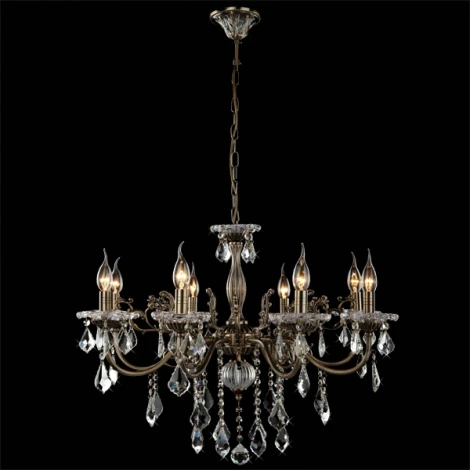 Подвесная люстра Eurosvet 3281 3281/8 античная бронза / прозрачный хрусталь (220V, хрусталь Strotskis, на цепи, подсвечник, свеча)