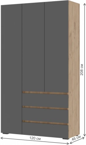 Шкаф Woodville Элла ШК 06 серый графит 0162 / дуб крафт золото арт.586718
