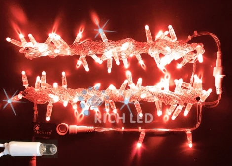 Гирлянда светодиодная красная с мерцанием 220B, 100 LED, провод прозрачный, IP65 RL-S10CF-220V-CT/R Rich LED