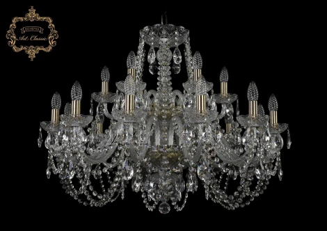 Подвесная большая люстра Art Classic 11.11 11.11.12+6.300.2d.Br.Sp (220V, хрусталь, на цепи, подсвечник, свеча)