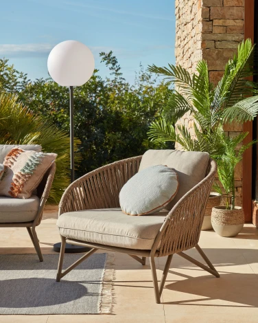 Кресло из ротанга La Forma (ex Julia Grup) Branzie (Коричневый,Серый/ Металл,Пена,Веревка,Сталь)