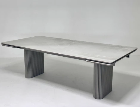 Стол АДАЖИО 240 (320) см ЭЛЛИПС цвет ОНИКС (VARESE ONICE), керамика / Латте каркас M-City 64581