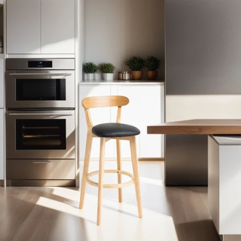 Стул барный Elevate Zenith Hesby Экокожа/Черный арт.HSBI_B016_wooden