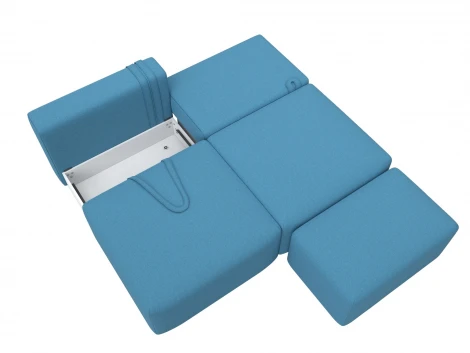 Диван прямой модульный с пуфом Лига-060 НПБ (ЛДСП,Брус,Фанера/Пластик/Рогожка/Голубой) Лига Диванов 129677