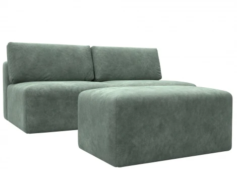 Диван прямой модульный с пуфом Лига-060 НПБ (ЛДСП,Брус,Фанера/Пластик/Велюр/Зеленый) Лига Диванов 129671